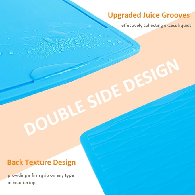 Thick Silicone Cutting Boards for Kitchen Silicone Chopping Boards/Mats Set of 2 Extra Large14.6''x10.43'', Mini 9.1”x7.1” Non-slip Deep Drip Juice Groove, Dishwasher Safe-Red
