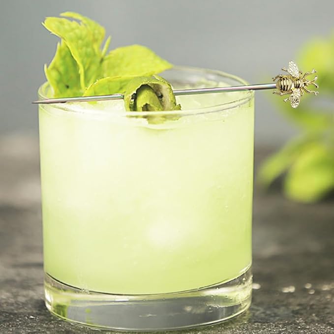 8 PCS bees cocktail Reusable picks，Stainless Steel Cocktail Picks for Appetizers Olives Brandied Cherries Skewers