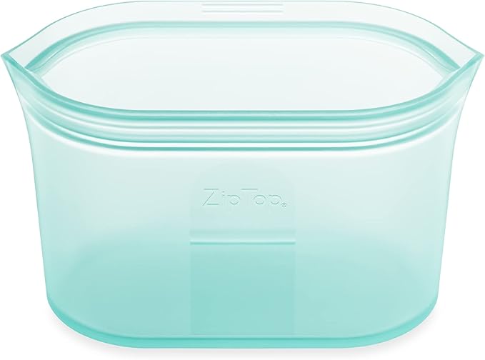 Zip Top Reusable Food Storage Bags | Medium Dish [Teal] | Silicone Meal Prep Container | Microwave, Dishwasher and Freezer Safe | Made in the USA