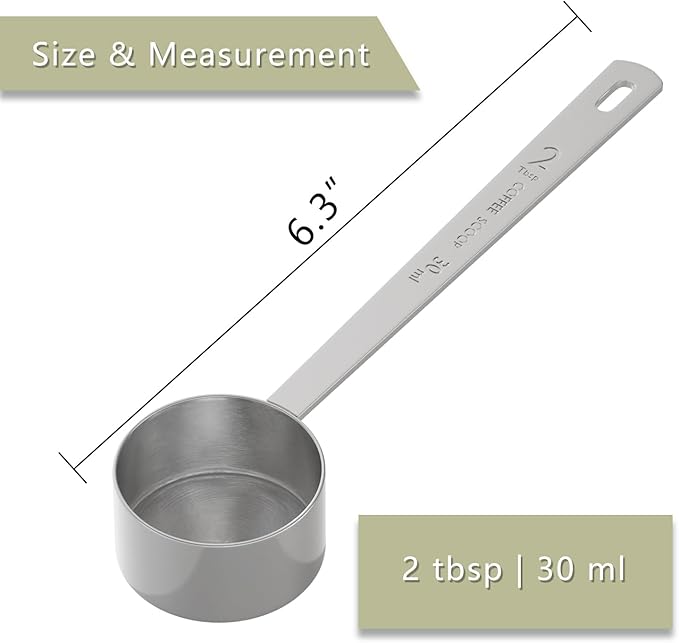 2PCS 2 Tablespoon Coffee Scoop, Long Handle Measuring Spoon, Two tbsp (30ml, 1/8cup) Stainless Steel Scooper