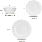 18-Piece Bone China Dinnerware Set for 6, White Porcelain Plates and Bowls with Textured Design, Lightweight Microwave Dishwasher Safe for Family Dining