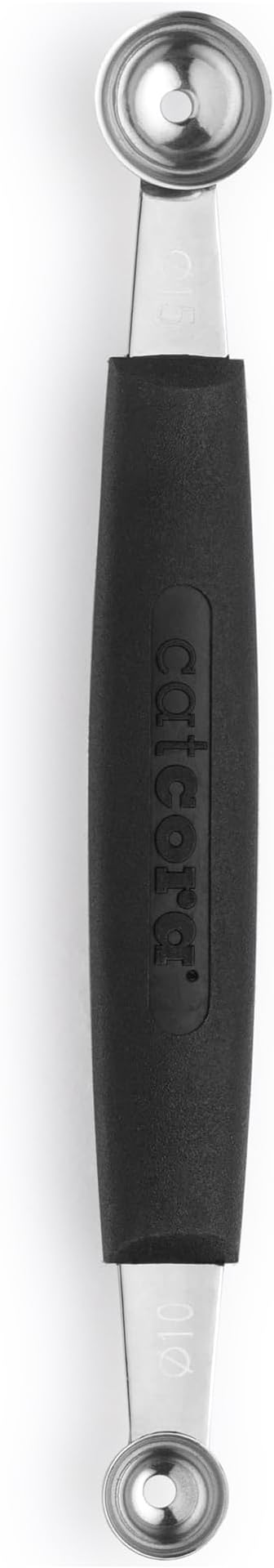 CatCora Melon Baller, Professional 18/8 Stainless Steel Dual Blades 10/15-Millimeter for Melon Balls and Garnishes, Ergonomic Soft-Grip Handle