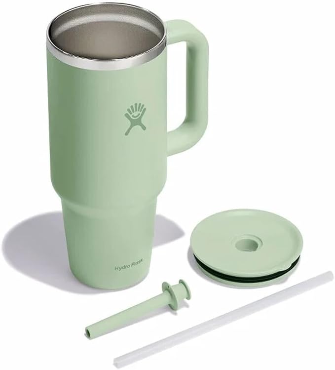 Hydro Flask 40 Oz Travel Tumbler with Handle, Lid and Straw - Insulated Stainless Steel in Aloe