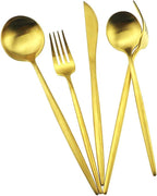 Gugrida 5-Piece 18/10 Stainless Steel Matte Gold Flatware Set - Dishwasher Safe, Perfect for Home, Office, or Travel