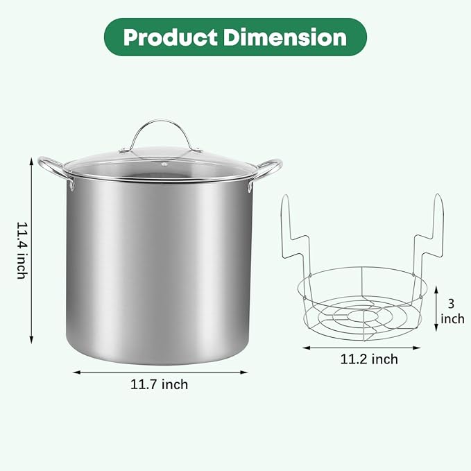 Stainless Steel 21.5QT Water Bath Canning Pot with Rack & Lid, Canning Supplies Starter Kit and 6 Pieces Canning Tools Set, Water bath Canner for Beginner