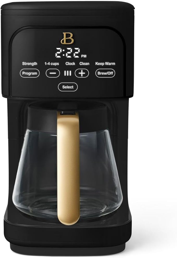 Beautiful 12-Cup Programmable Coffee Maker with Touch-Activated Display, Auto Brew Timer, Reusable Filter & Large Glass Carafe (Black Sesame)