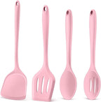 P&P CHEF Kitchen Utensil Set, 4 Pieces Non-stick Silicone Cooking Utensils, Heat-resistant Slotted Solid Spoon Turner for Frying, Mixing, Serving, Non-toxic & Easy to Clean, Pink