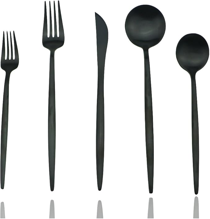 JASHII 18/10 Stainless Steel 20-Piece Matte Black Flatware Set,Dinner Knife Fork Salad Fork Dessert Spoon, Service for 4, Luxury Silverware Cutlery Utensil Sets