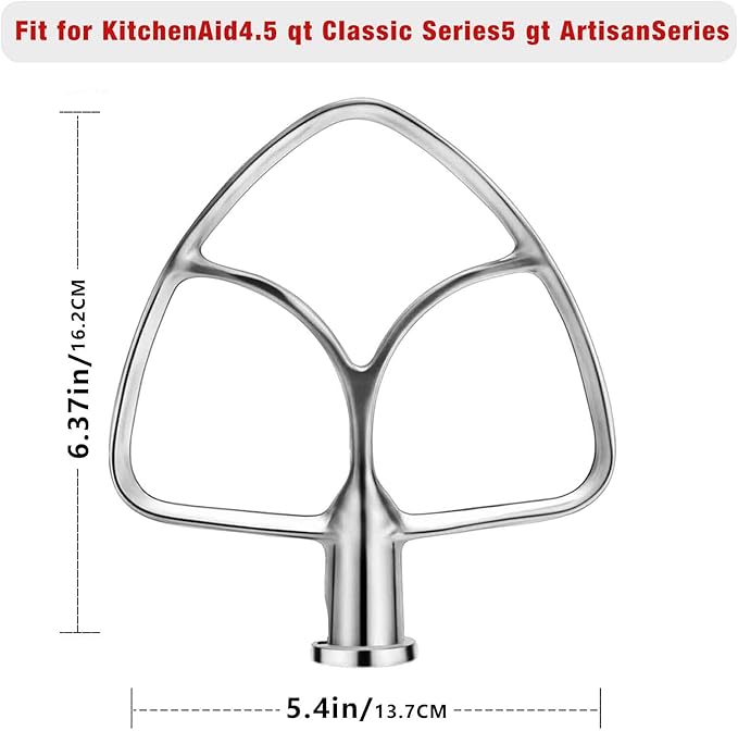 4.5-5QT Stainless Steel Flat Beater for KitchenAid Stand Mixer, Kitchen Aid Paddle Attachment Accessories/No coating/Dishwasher Safe Replacement for K45 KN15E1X KSM75 and Other Models