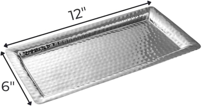 Monarch Abode Hand Hammered Metal Serving Tray, 12-Inch Nickel Finish – Rectangle Serving Platter, Small Serving Tray for Party, Fruit Platter, Dessert Trays, Serving Dishes