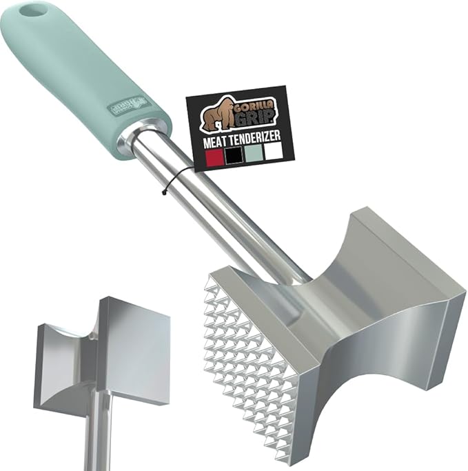 GORILLA GRIP Patented Dual-Sided Meat Tenderizer, Heavy Duty Kitchen Mallet with Soft Handle, Spiked Side Tenderizes and Smooth Flattens, Maximize Food Flavor, Commercial Grade Chicken Pounder, Mint