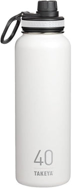 Takeya Originals 40 oz Vacuum Insulated Stainless Steel Water Bottle with Spout Lid, White
