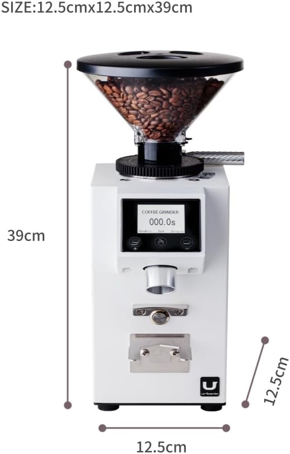 Urbanic 090 Electric Coffee Grinder (110~220v) / straight Titanium burr 60mm/ (White) / (Made in Korea), 125*125*39(mm)