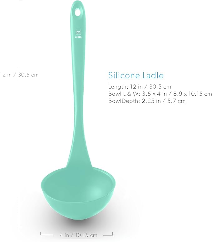 DI ORO Silicone Ladle – Soup Ladle for Cooking & Serving Heat-Resistant - Large Kitchen Soup Ladle Nonstick Cookware Safe - Soup Serving Spoon with Wide Bowl - Silicone Utensil Dishwasher Safe (Mint)
