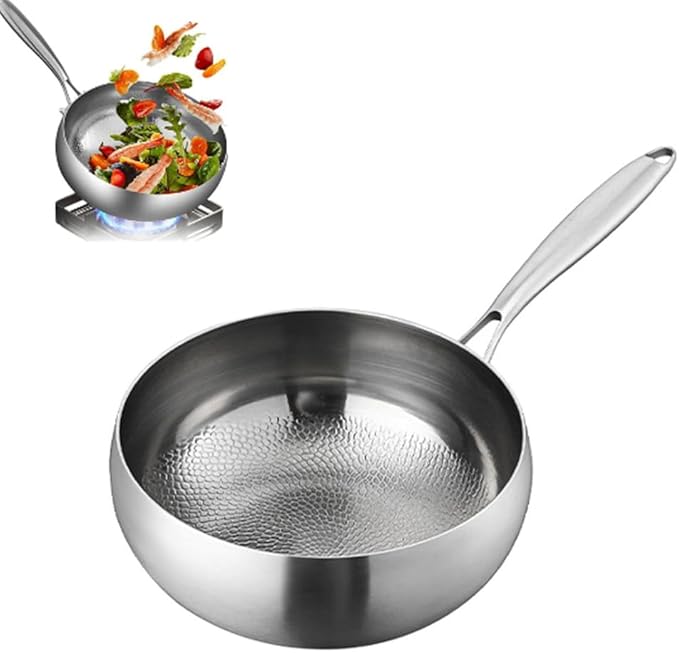 Titanium Hammered Pan with Lid, Thickened Multi-Layer Stock Pot, Titanium Wok Pan, Scratch-Resistant Non Stick Titanium Frying Pans, Even Heating for Cooking,10.23in