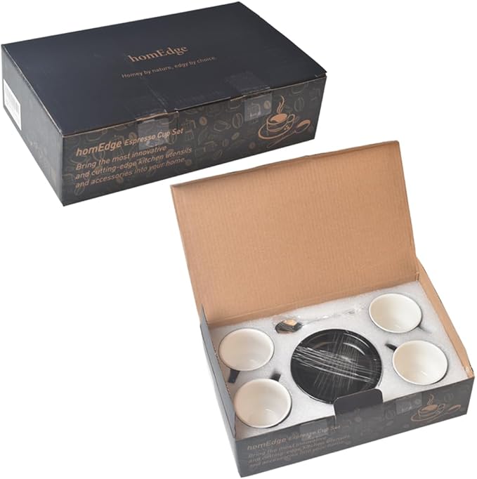 homEdge Premium Espresso Shot Cups and Saucers Set with Espresso Stainless Steel Spoons - 2.5 oz, Set of 4, Mint Green