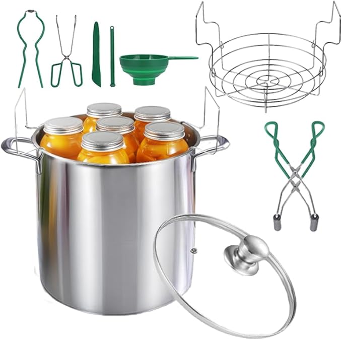 21.5QT Stainless Steel canning pot with rack and lid & canning kit set,water bath canner for canning Beginners,7 pcs Canning Supplies Kit,Compatible with natural gas and induction cookers
