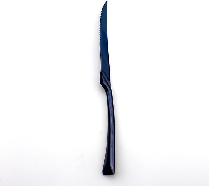 JASHII 18/10 Stainless Steel 8 Piece Mirror Polished Jubilee Blue Serrated Steak Knife Colorful Serving Black Utensil Set Replace Black