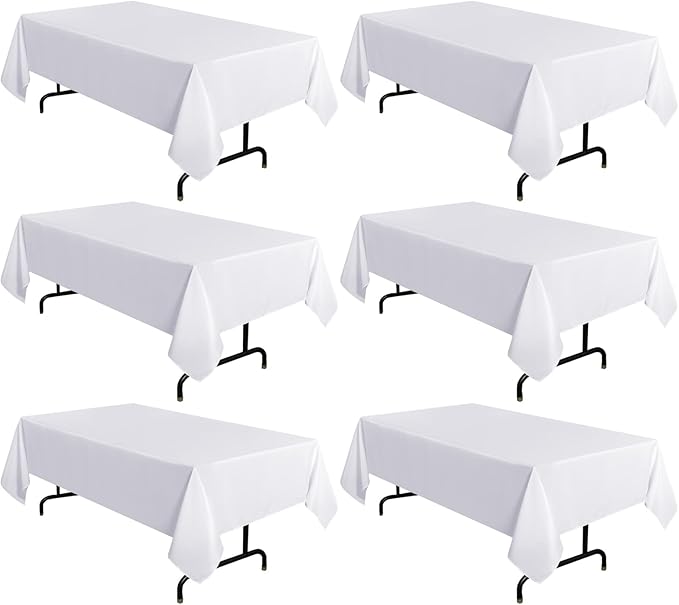 sancua 6 Pack White Tablecloth 60 x 120 Inch, Rectangle Table Cloth for 8 Feet Tables - Stain and Wrinkle Resistant Washable Polyester Table Cover for Dining Tables, Buffet Parties and Camping