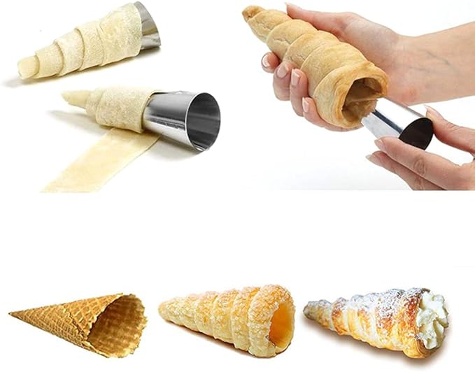 Guowall Cream Horn Mold, Stainless Steel Ice Cream Cone and Tubular Shaped Reusable Pastry Mould for Baking, DIY Tool for Cannoli Tubes Croissant Baking Brioche Rolls (20pcs)