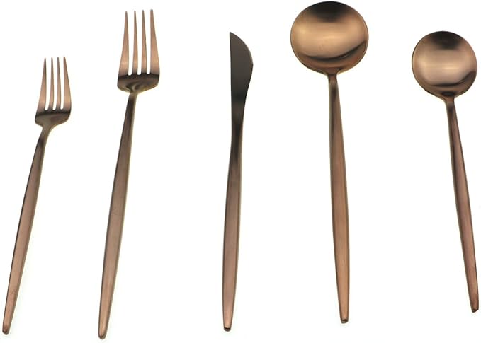 JASHII 18/10 Stainless Steel 20-Piece Matte Rose Gold Flatware Set,Dinner Knife Fork Salad Fork Dessert Spoon, Service for 4, Luxury Silverware Cutlery Utensil Sets