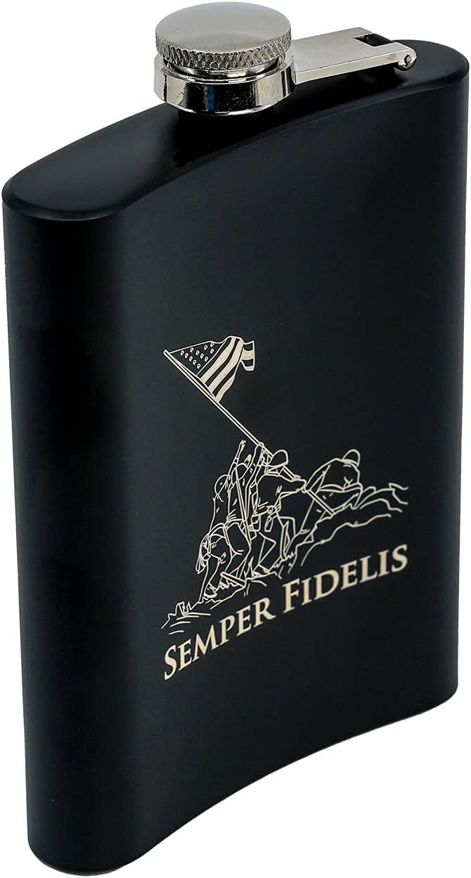 Stainless Steel Hip Flask for Liquor – Matte Black, Great Gift Idea for Marines | USMC 8oz Flask Black