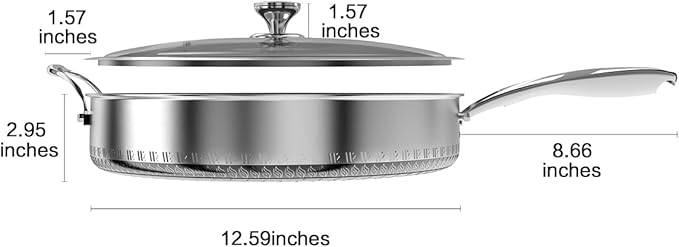 316L Stainless Steel 7QT Frying Pan Hex Nonstick Wok with Lid,Single Handle to Hold, PFOA Free, Dishwasher Oven Safe (7QT/Single Handle)