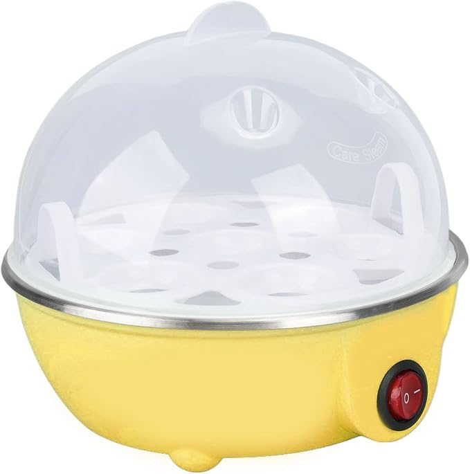 Chicken Egg Cooker Make Up to 7 Large Boiled Eggs Anti Dry Burning Automatic Power Off Egg Poacher with Heating Plate for Hard, Soft & Poached Eggs(Yellow)
