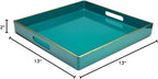 Spsyrine Green Decorative Serving Tray with Handles, 13" X 13" Square Plastic Coffee Table Tray for Ottoman, Living Room, Bathroom, Home Decor.