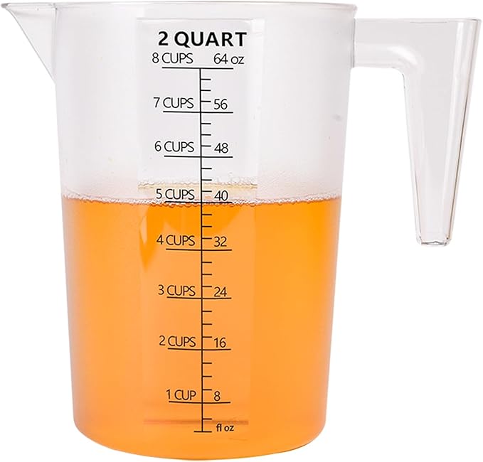 Food-Grade Plastic Measuring Pitcher – 64 Ounce & 8 Cups Measuring Cups with Handle for Liquid, Motor Oil, Pool & Lawn Chemicals, Dilution, Soap Mixing, Brewing, Commercial & Kitchen Use(2000ml)
