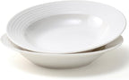 8.7-inch Wide Rim Ceramic Soup Bowl - Lead-Free White Pasta Bowls for Spaghetti, Salad, Stew, Rice Microwave & Dishwasher Safe - Scratch-Resistant & Heatproof Design Set of 2