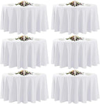 6 Pack White Round Tablecloths, 120 Inch Stain Resistant and Wrinkle Polyester Fabric Washable Table Clothes Cover for Kitchen Dining, Wedding, Reception Banquet, Birthday Party, Buffet Restaurant