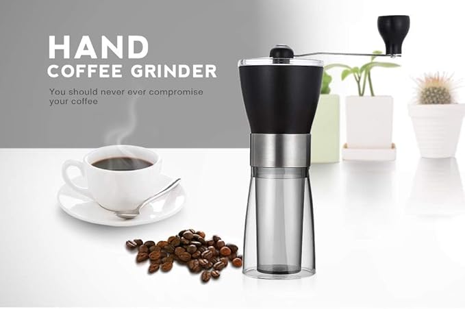 T-mark Manual Coffee Grinder, Portable Adjustable Coffee Grinder Ceramic Burr Grinder for Travel Home