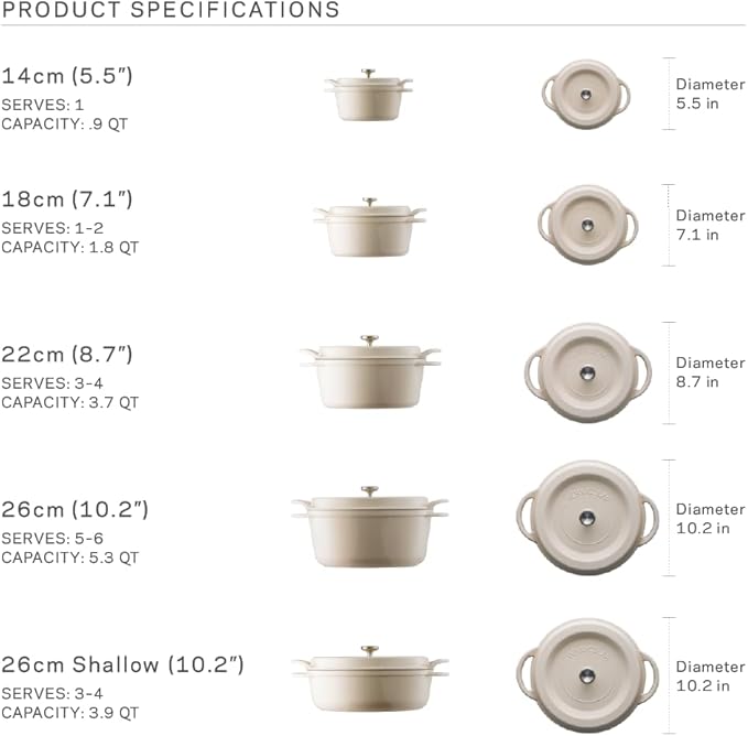 Vermicular Oven Pot | Non-Toxic Enameled Cast Iron Pot | 22cm (3.7 Qt) | Oven-safe | Induction-compatible | Dutch Oven | Made in Japan | Serves 3-4 | Pearl Brown