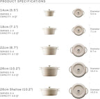 Vermicular Oven Pot | Non-Toxic Enameled Cast Iron Pot | 14cm (0.9 Qt) | Oven-safe | Induction-compatible | Dutch Oven | Made in Japan | Serves 1 | Natural Beige