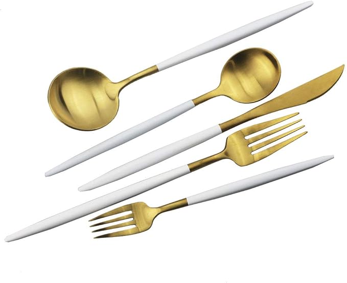 JASHII Luxury Wthie Gold Flatware, Silverware Sets, 20-piece Elegant Cute 18/10 Stainless Steel Silverware Set for Eating Home Kitchen Hotel Restaurant, Service Sets for 4 People, Dishwasher Safe