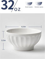 32 OZ Ceramic Soup/Cereal Bowls - White Bowls Set of 4 -Round Bowls for Cereal, Soup, Ice Cream, Fruit, Pasta, Salad, Rice - Dishwasher & Microwave Safe