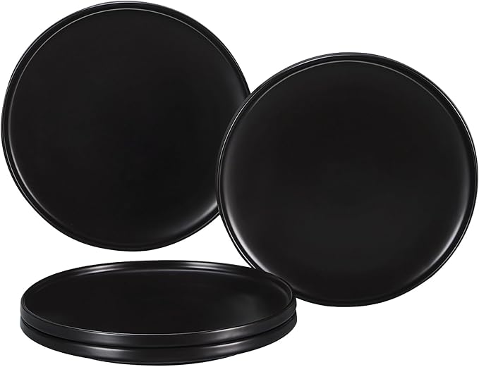 GZG Ceramic Dinner Plates Set of 4,10 Inch Stoneware Dishes Set,Microwave and Dishwasher Safe Kitchen Utensils,Stackable,Scratch Resistant (Matte Black)