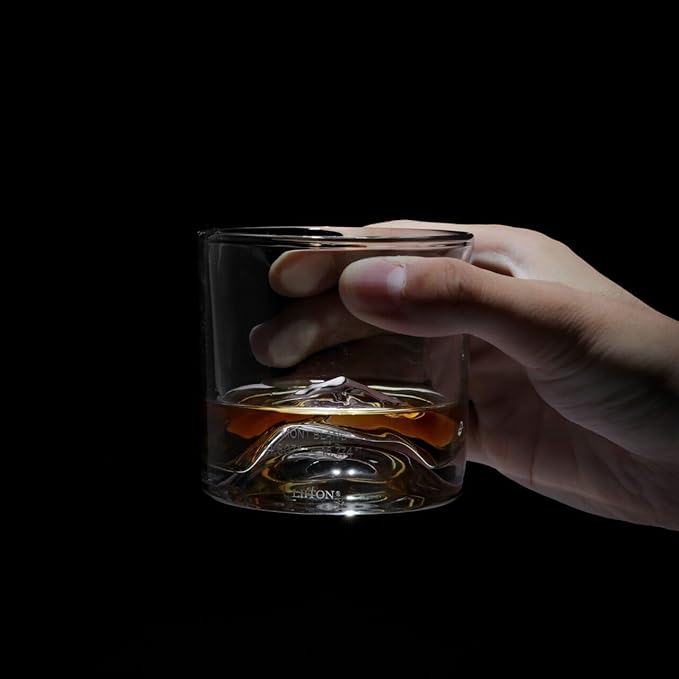 LIITON Mont Blanc Heavy Crystal Whiskey Glasses Gift Set of 2, Thick Freezable Bourbon Glass 1lb Each, Premium Whiskey Gifts for Men, Frozen Crystal Chills Cocktails, 10 oz