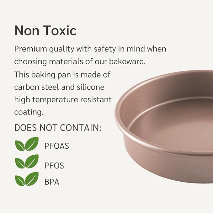 Non Toxic Nonstick 9 inch Round Cake Pans Set of 2 | Quality Non Stick 9 inches Layer Circle Cake Pan 2 inches Deep | Best 9in Baking Pan PFOA, BPA free Nontoxic | 9inch 9inches Cake Pans Set