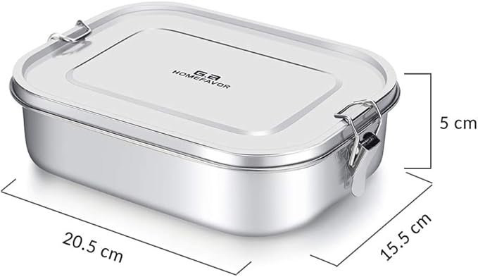G.a HOMEFAVOR Stainless Steel Bento Lunch Box - Leak-Proof Metal Bento Box, Large Food Container with Lock Clips, Snack Container, Dishwasher Safe, 2 Compartments, 1400 ml/47 oz