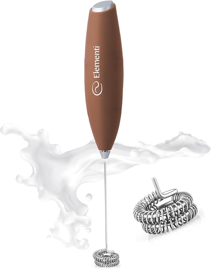 Elementi Milk Frother Wand - Easy to Use Handheld Electric Stirrer for Powder Drinks, Durable & Powerful Coffee Whisk & Protein Powder Mixer Wand, Hand Frother, Coffee Stirrers Electric Mini (Mocha)