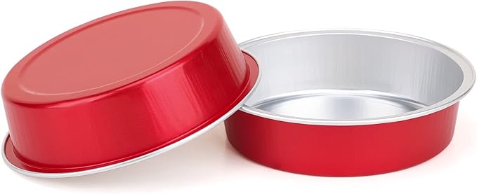 Beasea Disposable Mini Pie Tins with Lids, 100 Pack 4” 8oz Bright Red Aluminum Baking Foil Tins Small Round Tart Container for Individual Dessert Cupcake Muffin Cheesecake Ramekin Quiche Oven Dishes