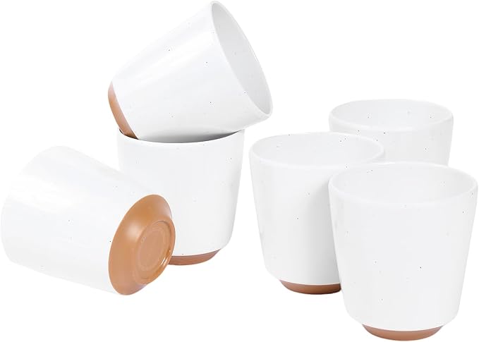 Webbylee 6-piece Melamine Cup - 12 ounce Unbreakable Reusable Drinkware for Party Wedding Camping, Dishwasher Safe & Lightweight (White/Brown)
