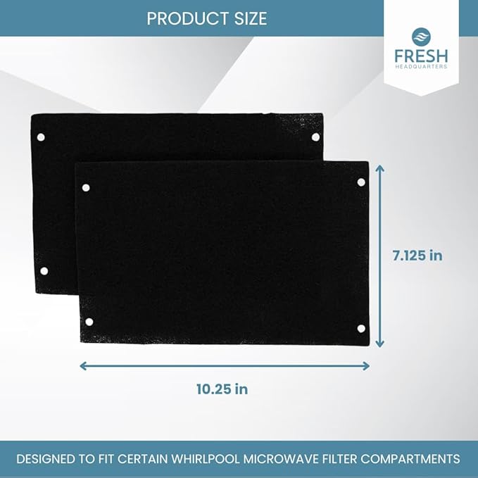 2-Pack Activated Carbon Charcoal Microwave Hood Filters - 10.25" x 7.125" Microwave Hood Filters - Compatible with Whirlpool WML55011HS & WML75011HZ Low‑Profile Models, Made in USA