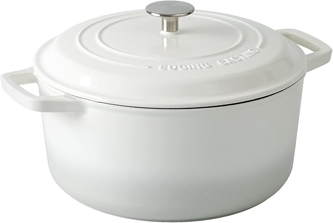 Enameled Cast Iron Dutch Oven Pot With Lid, Dutch Oven for Sourdough Bread Baking Round Pot Dule Handle, 6 Quart, White
