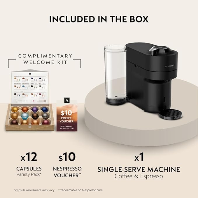 Nespresso Vertuo Pop+ Coffee and Espresso Maker by De'Longhi, Black Matte with Dark Chrome