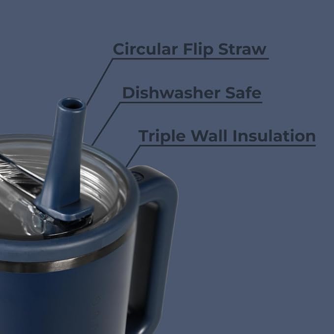 HydroJug Traveler - 32 oz Water Bottle with Handle & Flip Straw - Fits in Cup Holder, Leak Resistant Tumbler-Reusable Insulated Stainless Steel & Rubber Base - Gifts for Women & Men, Midnight