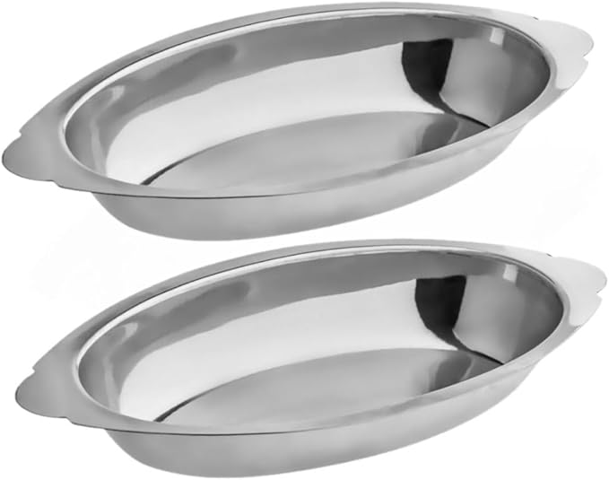 Soro Essentials- 20 oz. Stainless Steel Oval Au Gratin Dish Set of 2- Serving Dish for Individual Serving Casseroles Lasagna & Cobblers Table Serving Dishes Casserole Dishes Individual Gratin Dishes