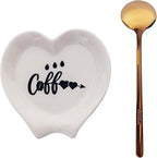Heart-shaped Coffee Spoon Rest, Mini Coffee Spoon Holder, Coffee Stirrers, Teaspoon, Bar Spoon Rest, Coffee Bar Accessories (Ture white+Gold Spoon)